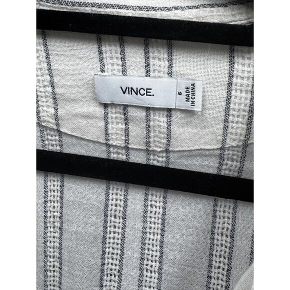 Vince Shirt Top Striped White Blue Cotton Blue Button Front Long Sleeve Sz 6 - Picture 2 of 4